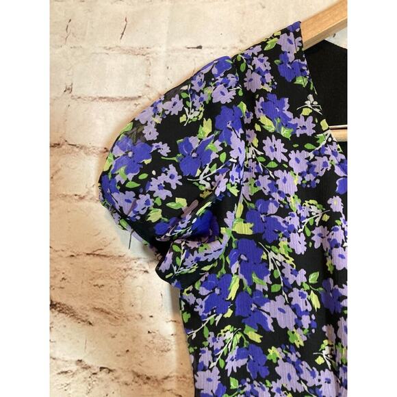Rabbit Babydoll Dress Womens 8 Purple Floral Short Sleeve Flowy Fit & Flare - Picture 6 of 15